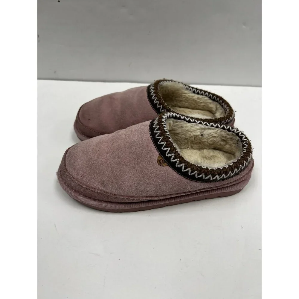Lamo House Slippers Youth 2 Pink Suede Fur Lined Moccasins Cozy